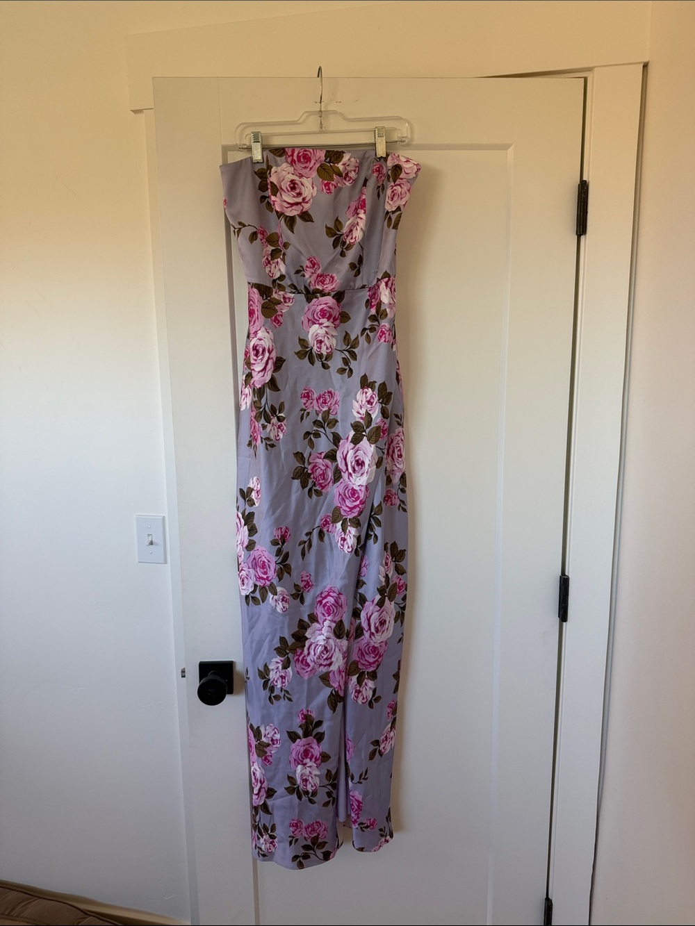 BHLDN Strapless Rose-Print Maxi Dress in Lavender and Pink